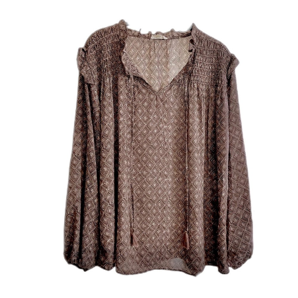 grand & greene x Anthropologie | Ruffle Long Sleeve Tassel Blouse